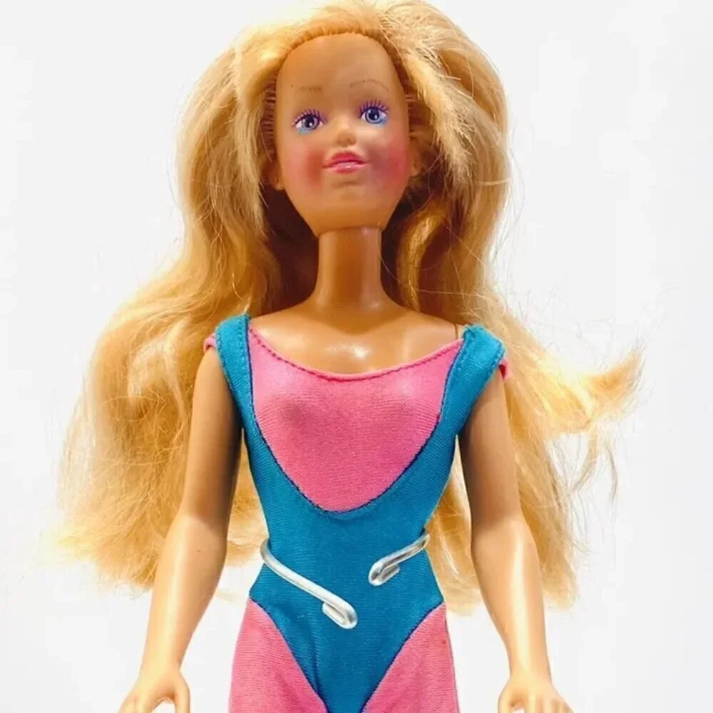 Vintage HASBRO Doll Long Red Hair Pink Eyes Workout Bodysuit 12